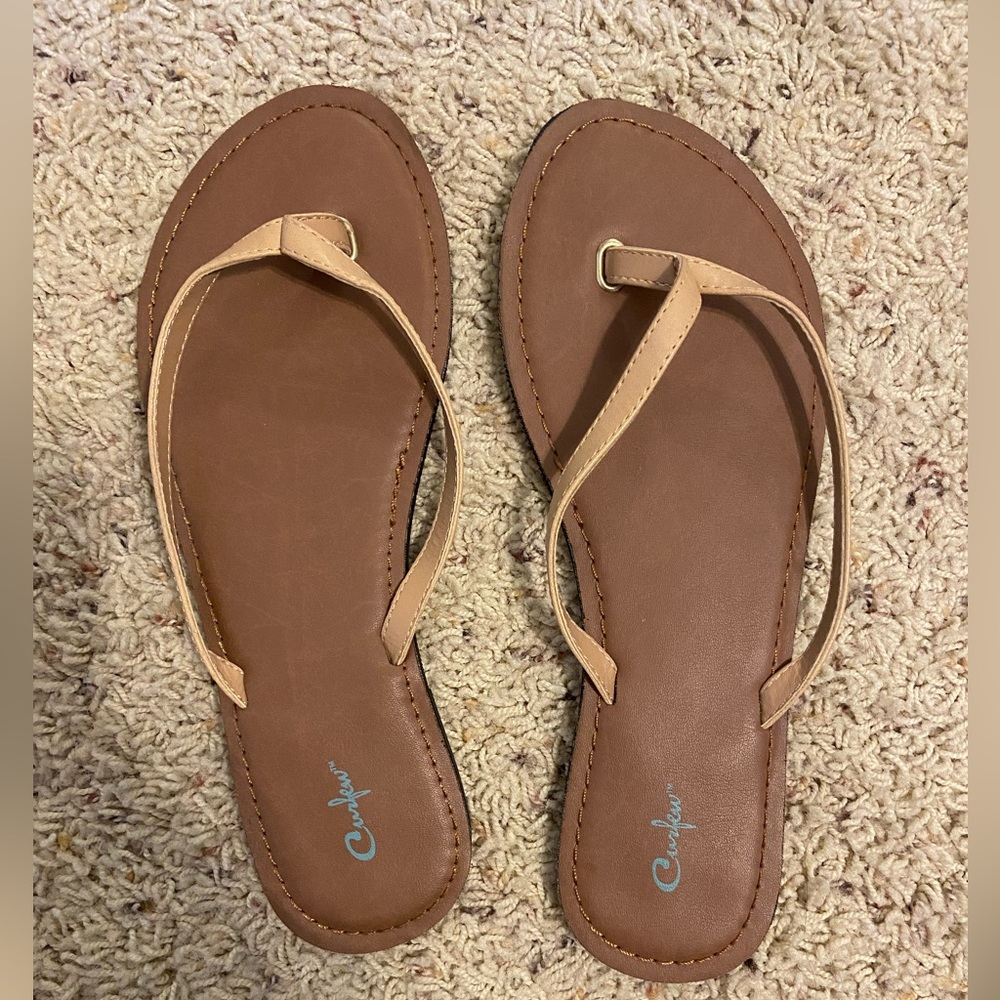 Curfew tan flip flops